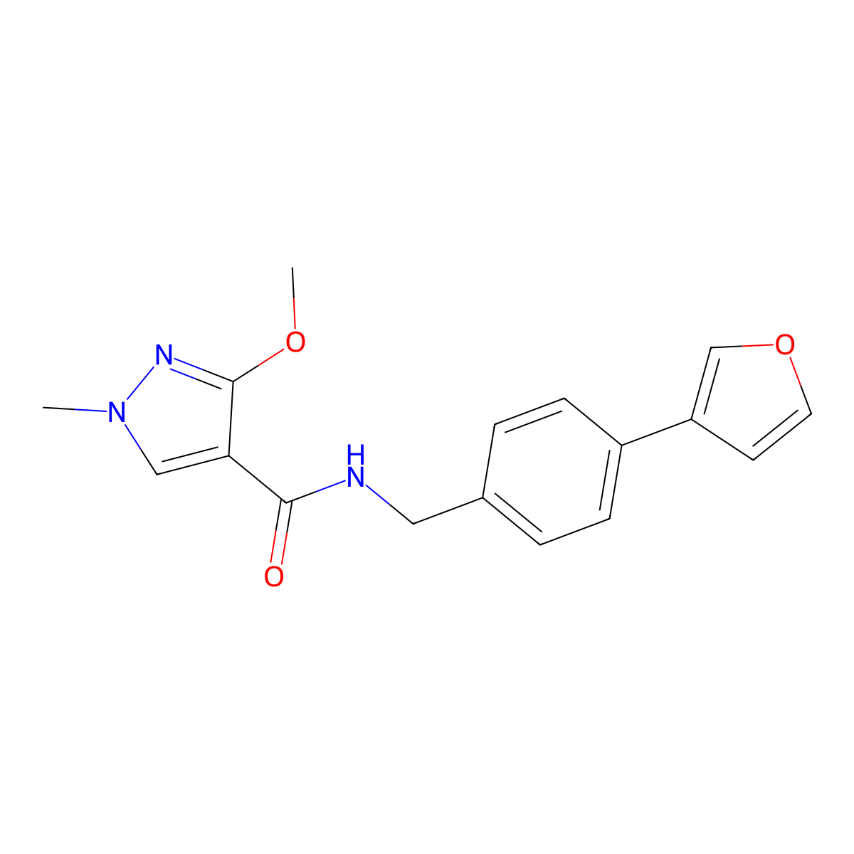 N-(4-(furan-3-yl)benzyl)-3-methoxy-1-methyl-1H-pyrazole-4-carboxamide molecular structure, CAS 2034296-64-3