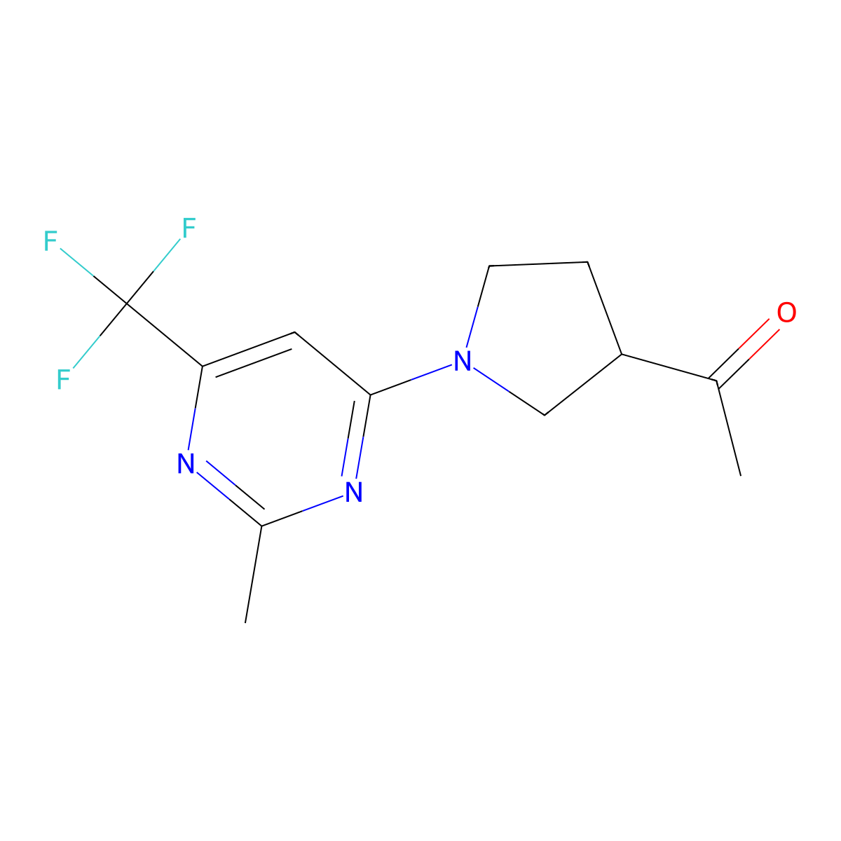 1-(1-(2-Methyl-6-(trifluoromethyl)pyrimidin-4-yl)pyrrolidin-3-yl)ethanone molecular structure, CAS 2034296-70-1