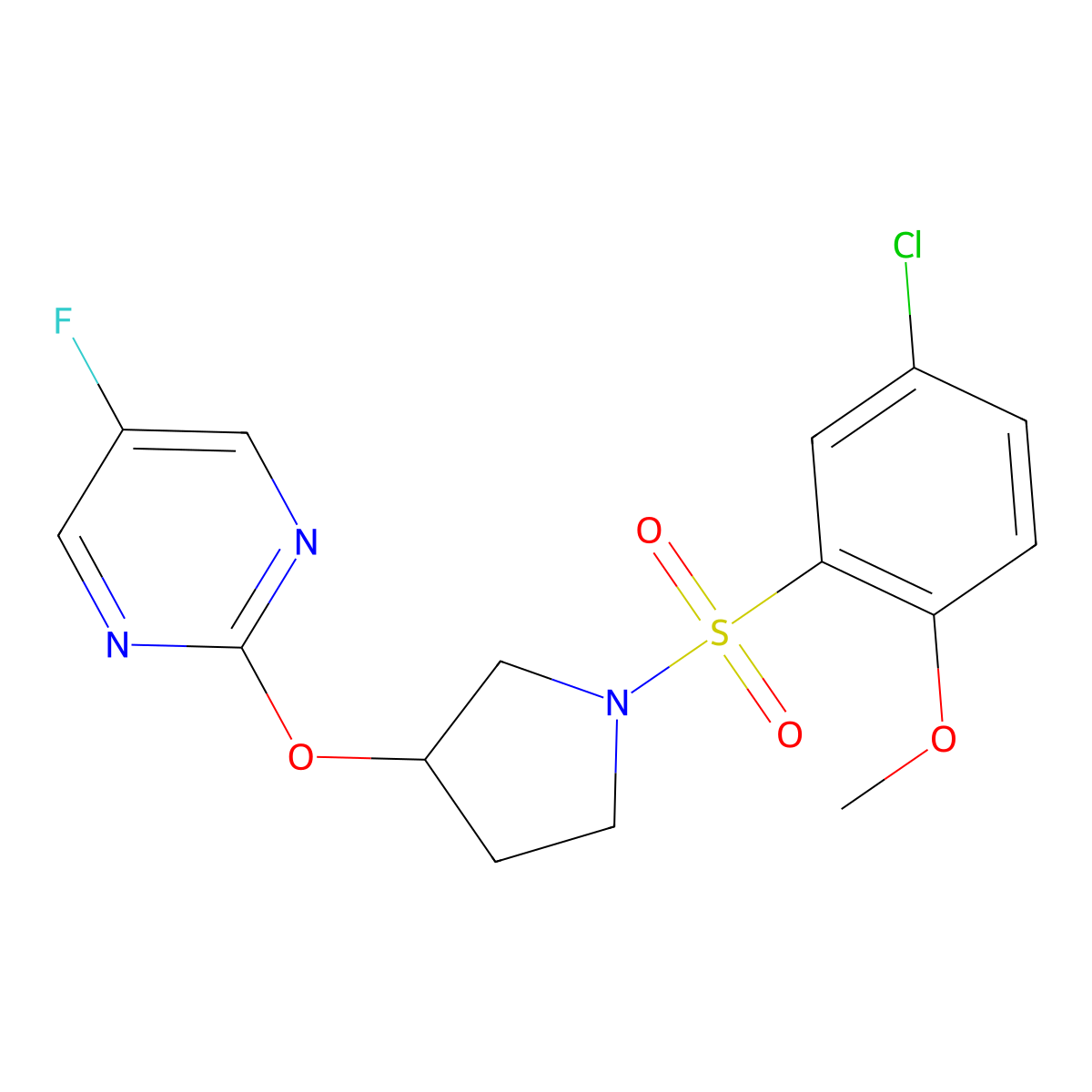2-((1-((5-Chloro-2-methoxyphenyl)sulfonyl)pyrrolidin-3-yl)oxy)-5-fluoropyrimidine molecular structure, CAS 2034296-72-3