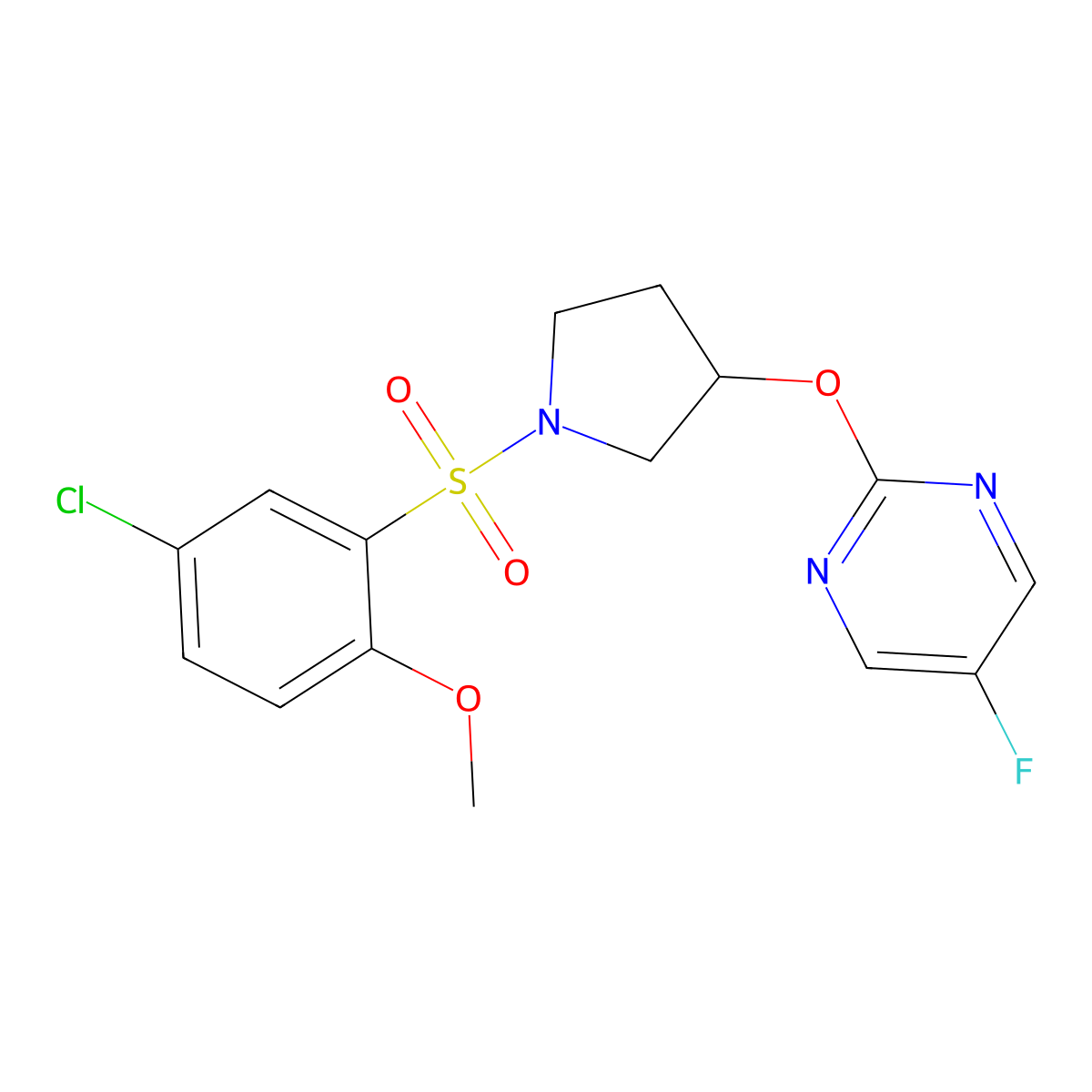 2-((1-((5-Chloro-2-methoxyphenyl)sulfonyl)pyrrolidin-3-yl)oxy)-5-fluoropyrimidine molecular structure, CAS 2034296-72-3