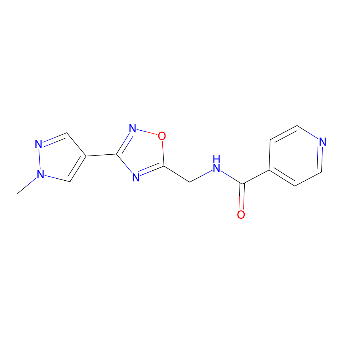 N-((3-(1-methyl-1H-pyrazol-4-yl)-1,2,4-oxadiazol-5-yl)methyl)isonicotinamide molecular structure, CAS 2034296-82-5
