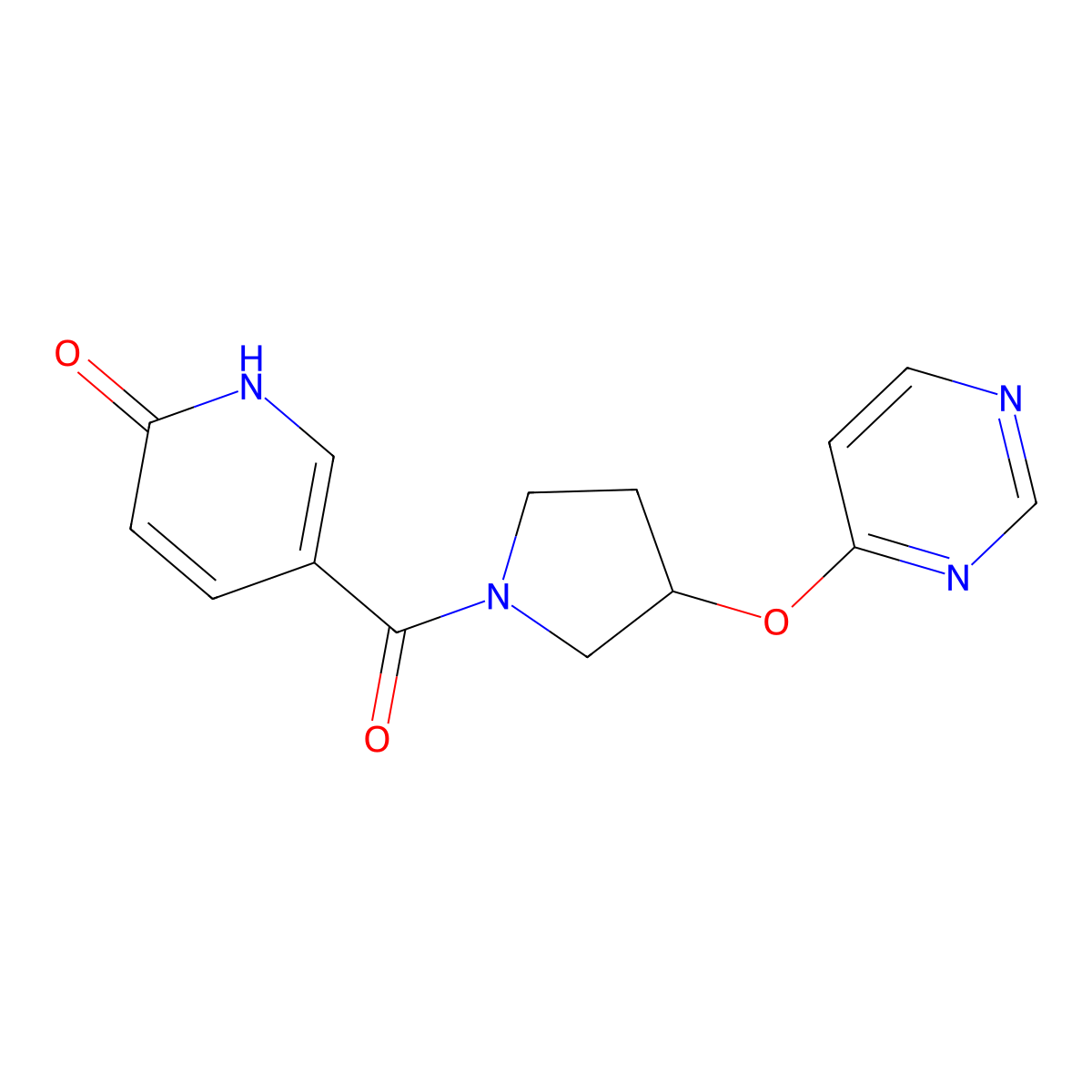 5-(3-(pyrimidin-4-yloxy)pyrrolidine-1-carbonyl)pyridin-2(1H)-one molecular structure, CAS 2034296-84-7