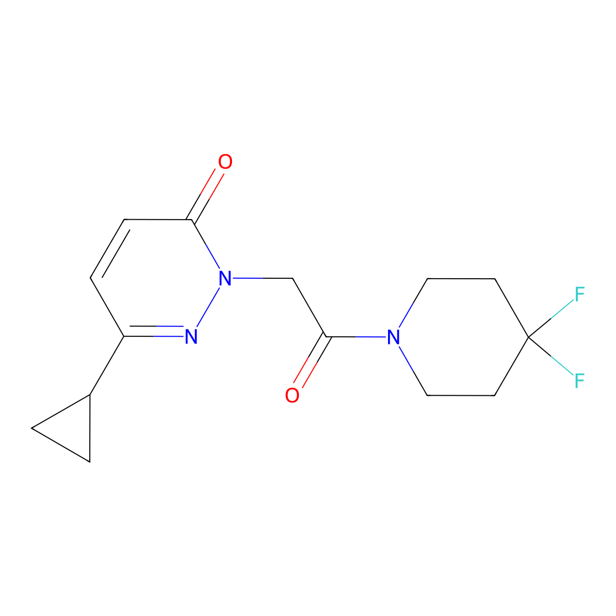 6-cyclopropyl-2-(2-(4,4-difluoropiperidin-1-yl)-2-oxoethyl)pyridazin-3(2H)-one molecular structure, CAS 2034296-86-9