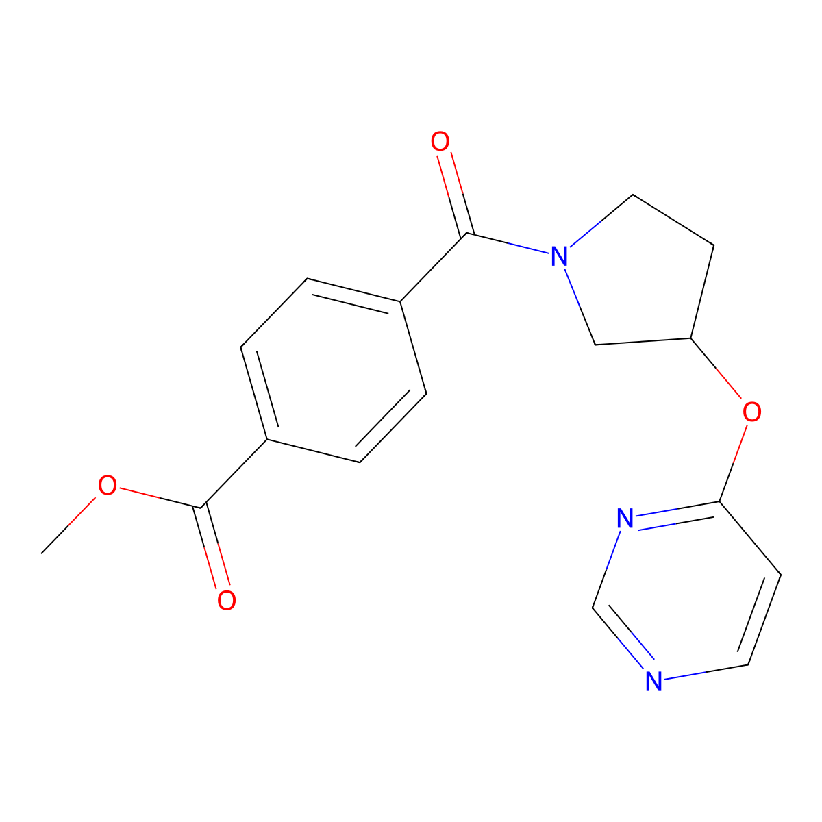 Methyl 4-[3-(pyrimidin-4-yloxy)pyrrolidine-1-carbonyl]benzoate molecular structure, CAS 2034297-00-0