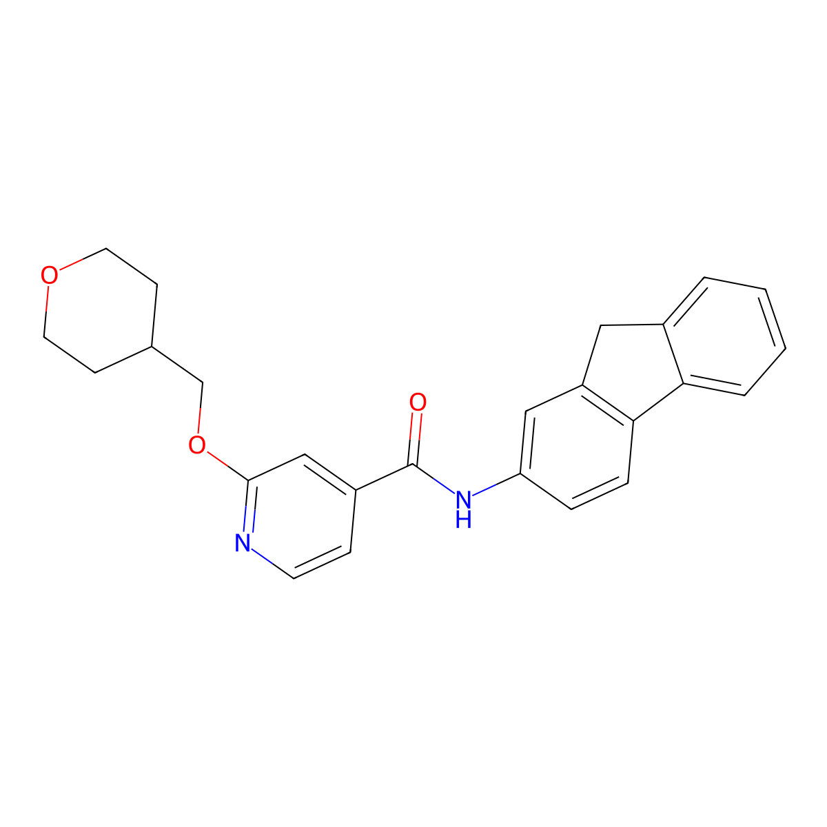 N-(9H-fluoren-2-yl)-2-((tetrahydro-2H-pyran-4-yl)methoxy)isonicotinamide molecular structure, CAS 2034297-07-7
