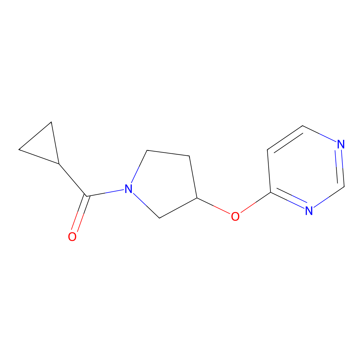 Cyclopropyl(3-(pyrimidin-4-yloxy)pyrrolidin-1-yl)methanone molecular structure, CAS 2034297-08-8