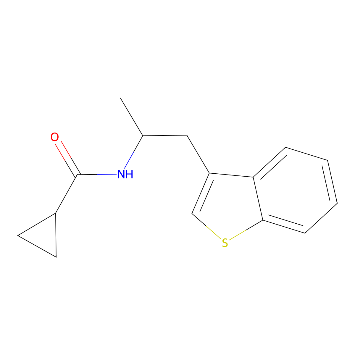 N-(1-(benzo[b]thiophen-3-yl)propan-2-yl)cyclopropanecarboxamide molecular structure, CAS 2034297-10-2