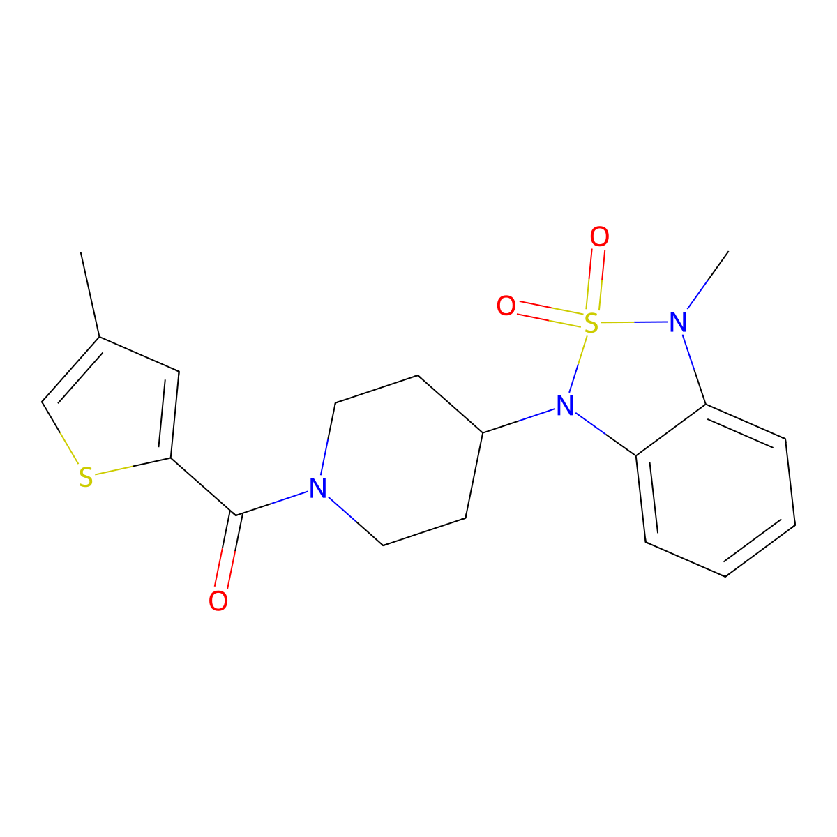 (4-(3-methyl-2,2-dioxidobenzo[c][1,2,5]thiadiazol-1(3H)-yl)piperidin-1-yl)(4-methylthiophen-2-yl)methanone molecular structure, CAS 2034297-12-4
