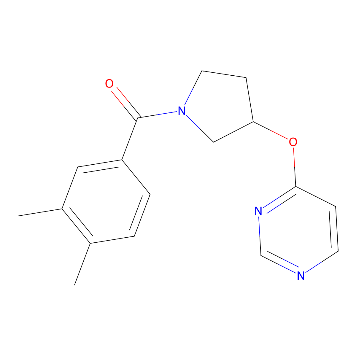 (3,4-Dimethylphenyl)(3-(pyrimidin-4-yloxy)pyrrolidin-1-yl)methanone molecular structure, CAS 2034297-13-5