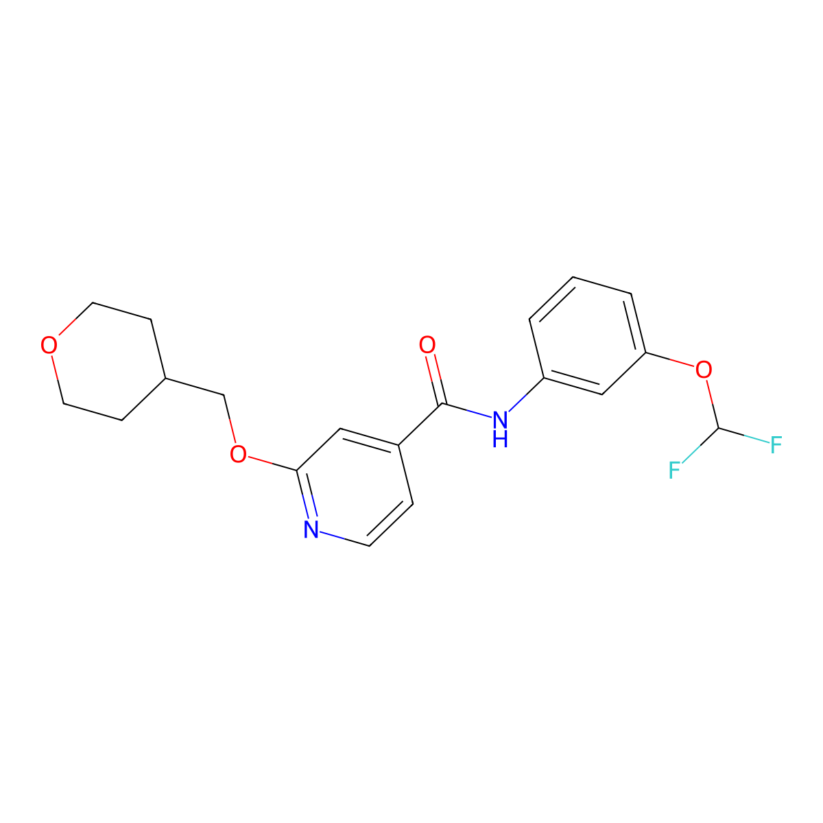 N-(3-(difluoromethoxy)phenyl)-2-((tetrahydro-2H-pyran-4-yl)methoxy)isonicotinamide molecular structure, CAS 2034297-18-0
