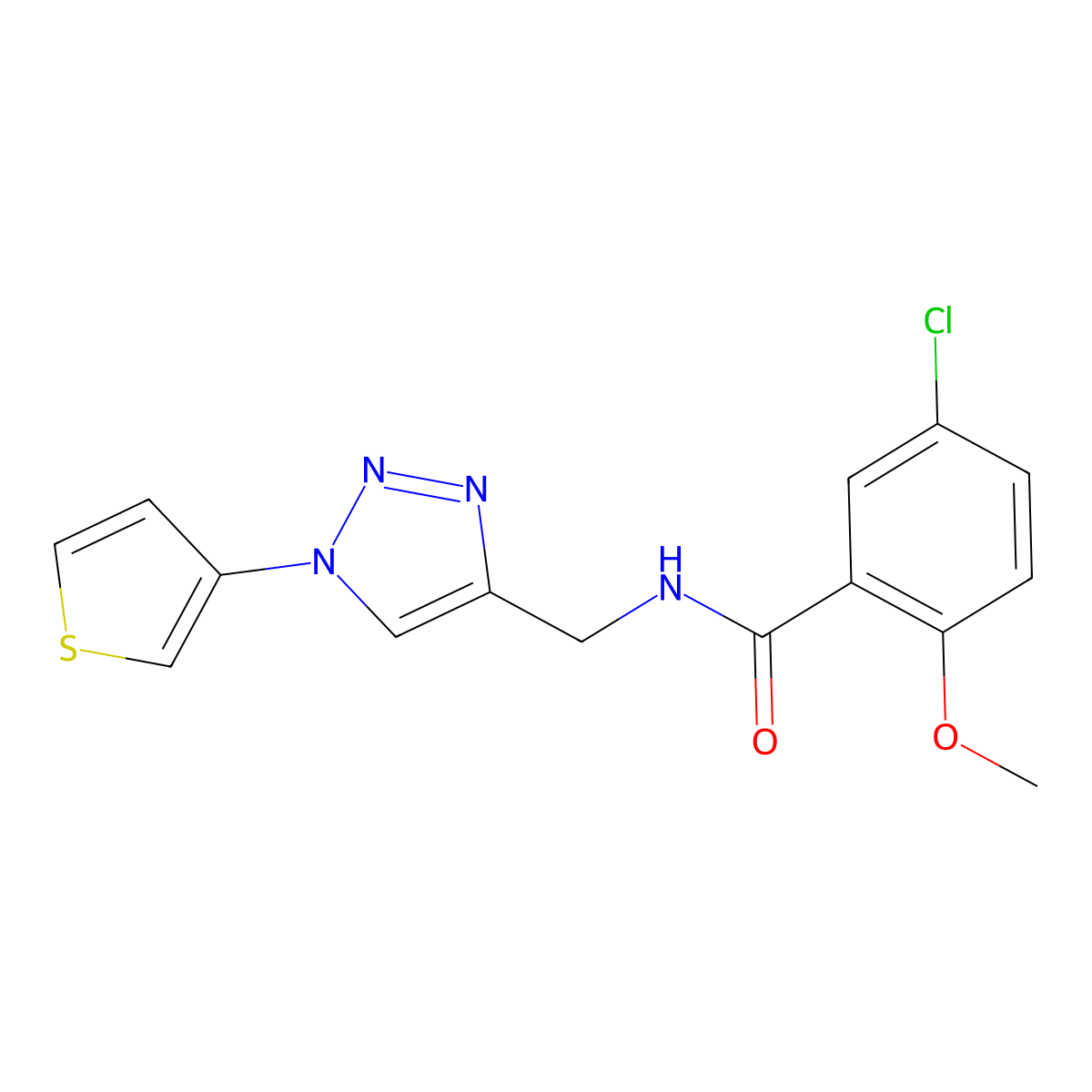 5-chloro-2-methoxy-N-{[1-(thiophen-3-yl)-1H-1,2,3-triazol-4-yl]methyl}benzamide molecular structure, CAS 2034297-21-5