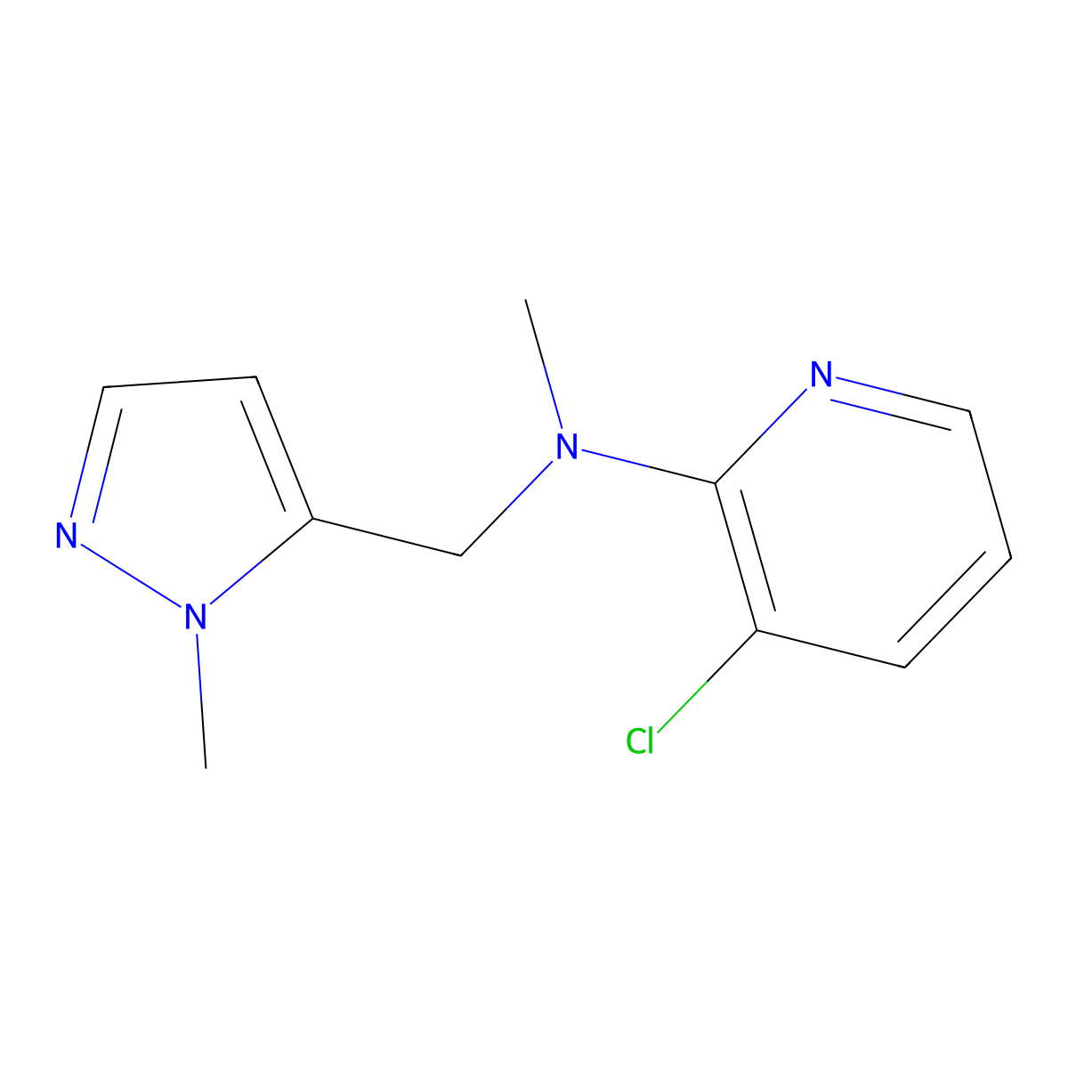 3-chloro-N-methyl-N-((1-methyl-1H-pyrazol-5-yl)methyl)pyridin-2-amine molecular structure, CAS 2034297-26-0