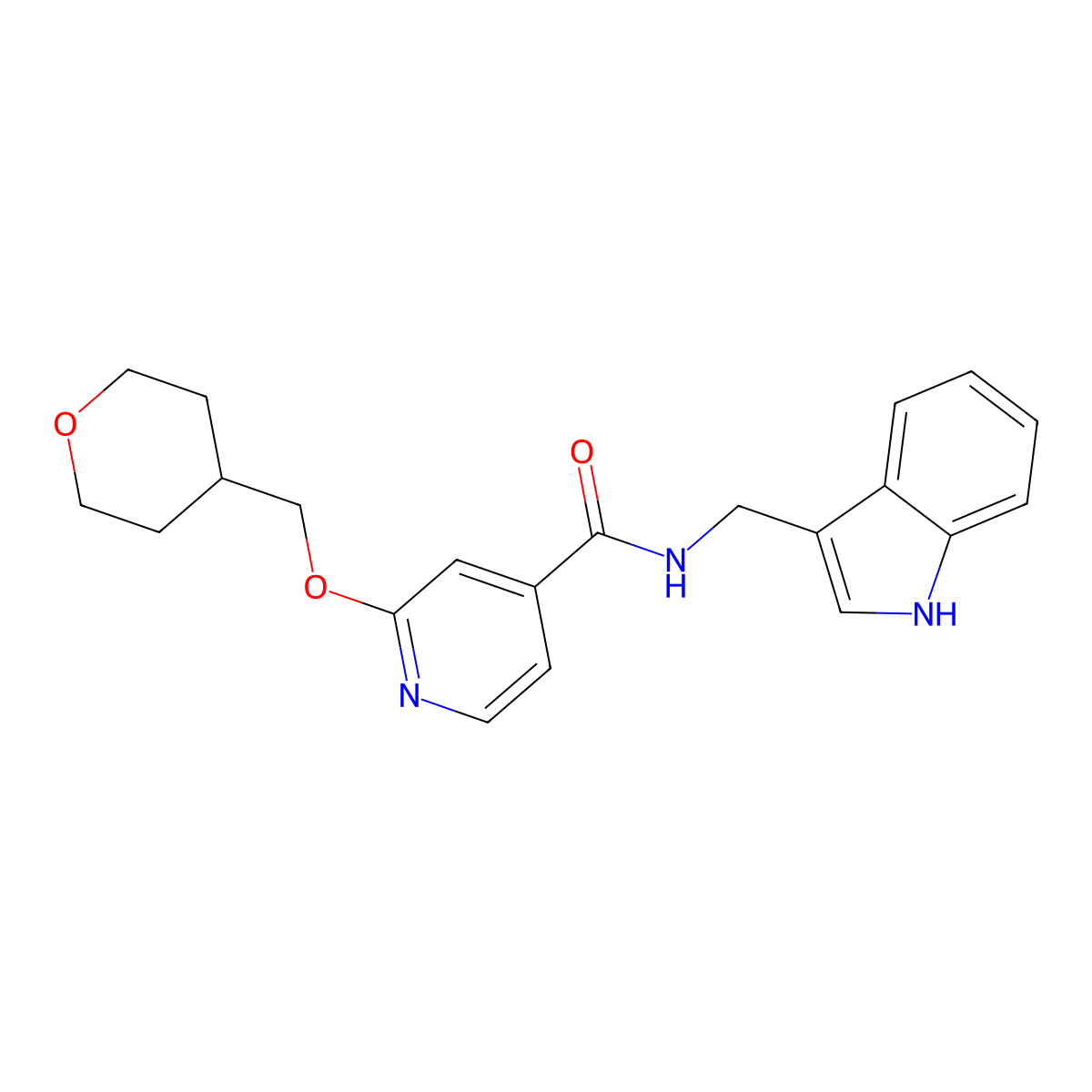 N-((1H-indol-3-yl)methyl)-2-((tetrahydro-2H-pyran-4-yl)methoxy)isonicotinamide molecular structure, CAS 2034297-31-7