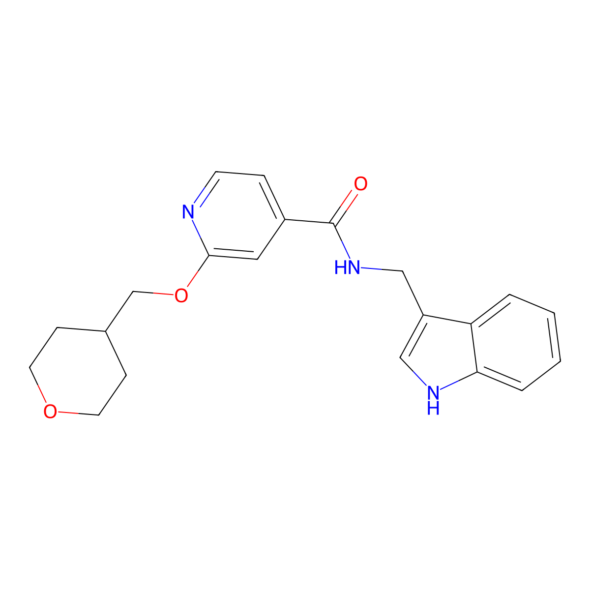 N-((1H-indol-3-yl)methyl)-2-((tetrahydro-2H-pyran-4-yl)methoxy)isonicotinamide molecular structure, CAS 2034297-31-7