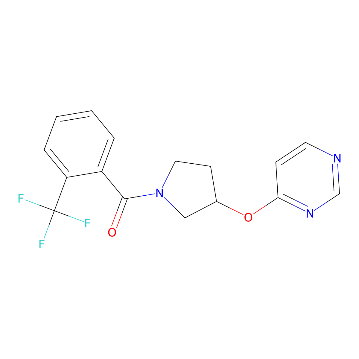 (3-(Pyrimidin-4-yloxy)pyrrolidin-1-yl)(2-(trifluoromethyl)phenyl)methanone molecular structure, CAS 2034297-35-1