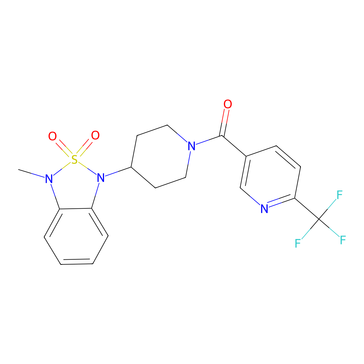 (4-(3-methyl-2,2-dioxidobenzo[c][1,2,5]thiadiazol-1(3H)-yl)piperidin-1-yl)(6-(trifluoromethyl)pyridin-3-yl)methanone molecular structure, CAS 2034297-37-3