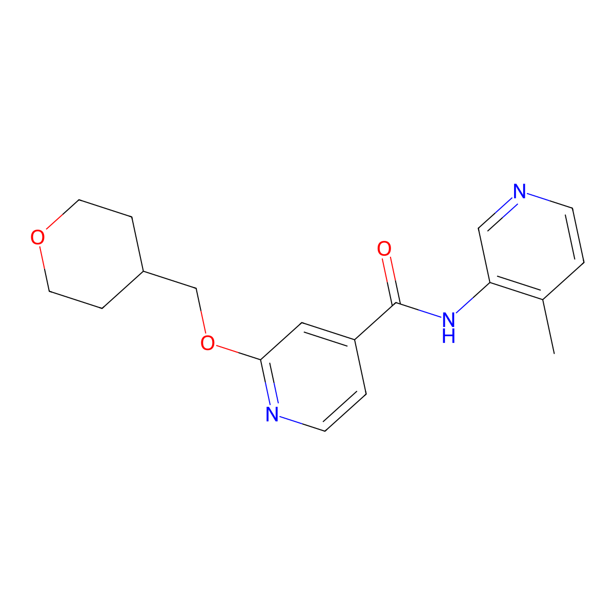 N-(4-methylpyridin-3-yl)-2-((tetrahydro-2H-pyran-4-yl)methoxy)isonicotinamide molecular structure, CAS 2034297-38-4