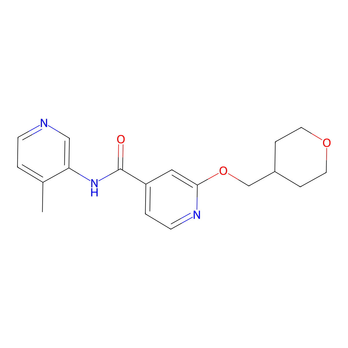 N-(4-methylpyridin-3-yl)-2-((tetrahydro-2H-pyran-4-yl)methoxy)isonicotinamide molecular structure, CAS 2034297-38-4