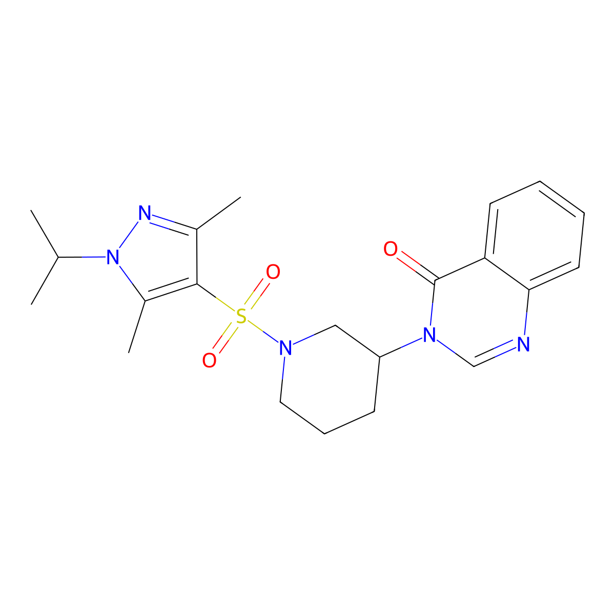 3-(1-((1-isopropyl-3,5-dimethyl-1H-pyrazol-4-yl)sulfonyl)piperidin-3-yl)quinazolin-4(3H)-one molecular structure, CAS 2034297-42-0
