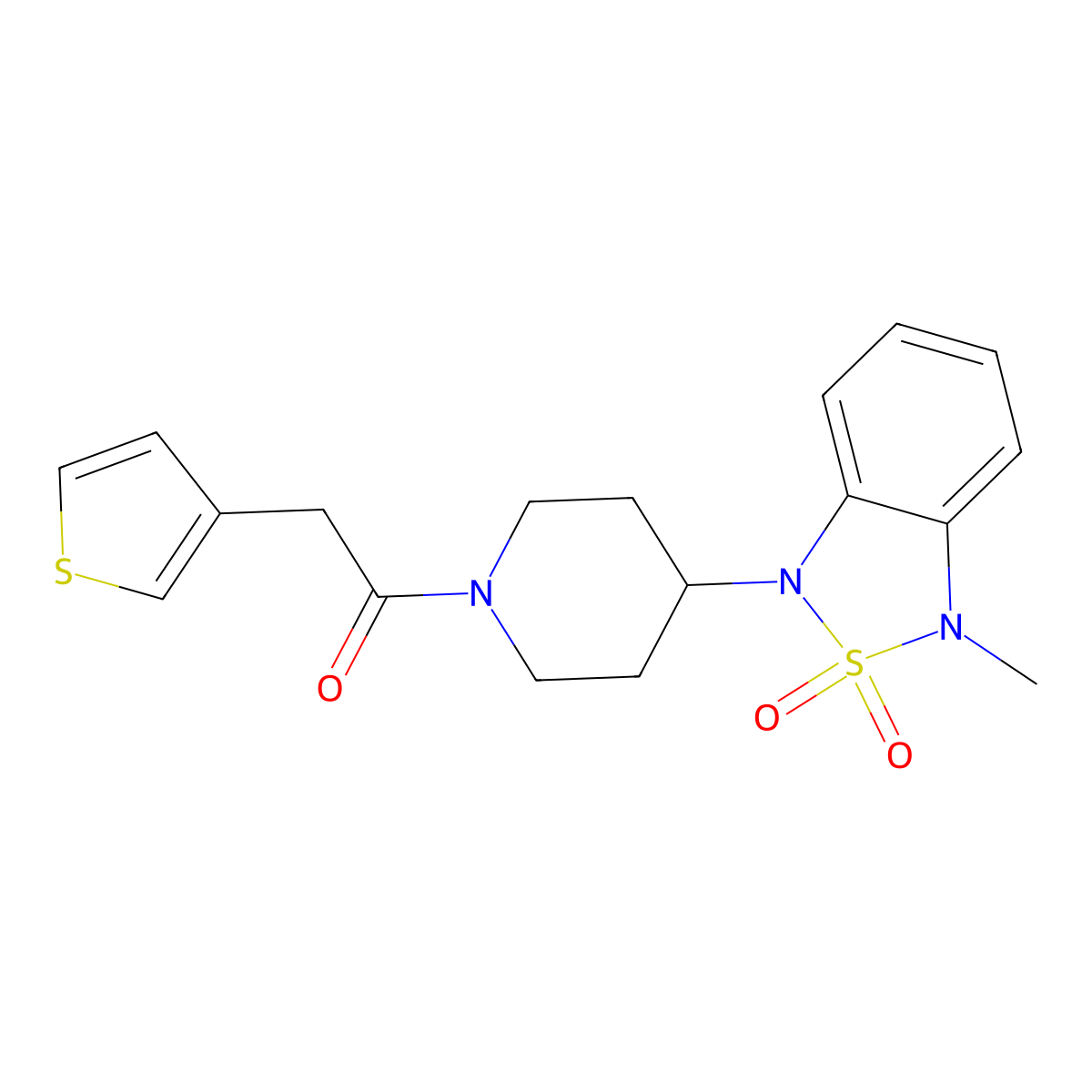 1-(4-(3-methyl-2,2-dioxidobenzo[c][1,2,5]thiadiazol-1(3H)-yl)piperidin-1-yl)-2-(thiophen-3-yl)ethanone molecular structure, CAS 2034297-44-2