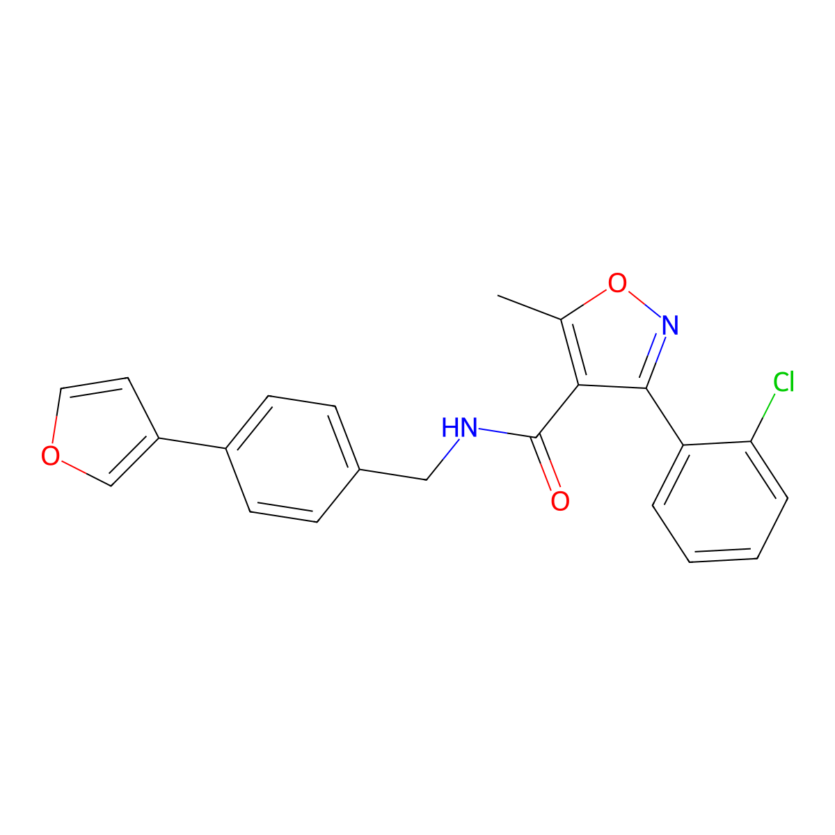 3-(2-chlorophenyl)-N-(4-(furan-3-yl)benzyl)-5-methylisoxazole-4-carboxamide molecular structure, CAS 2034297-50-0