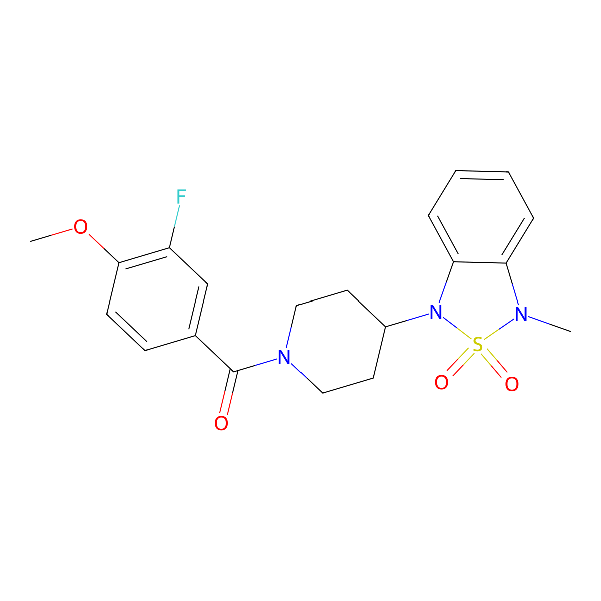 (3-fluoro-4-methoxyphenyl)(4-(3-methyl-2,2-dioxidobenzo[c][1,2,5]thiadiazol-1(3H)-yl)piperidin-1-yl)methanone molecular structure, CAS 2034297-52-2