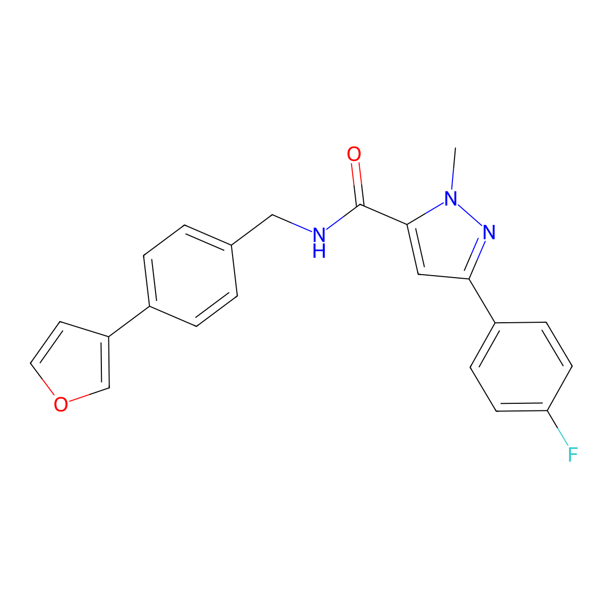 3-(4-fluorophenyl)-N-(4-(furan-3-yl)benzyl)-1-methyl-1H-pyrazole-5-carboxamide molecular structure, CAS 2034297-59-9