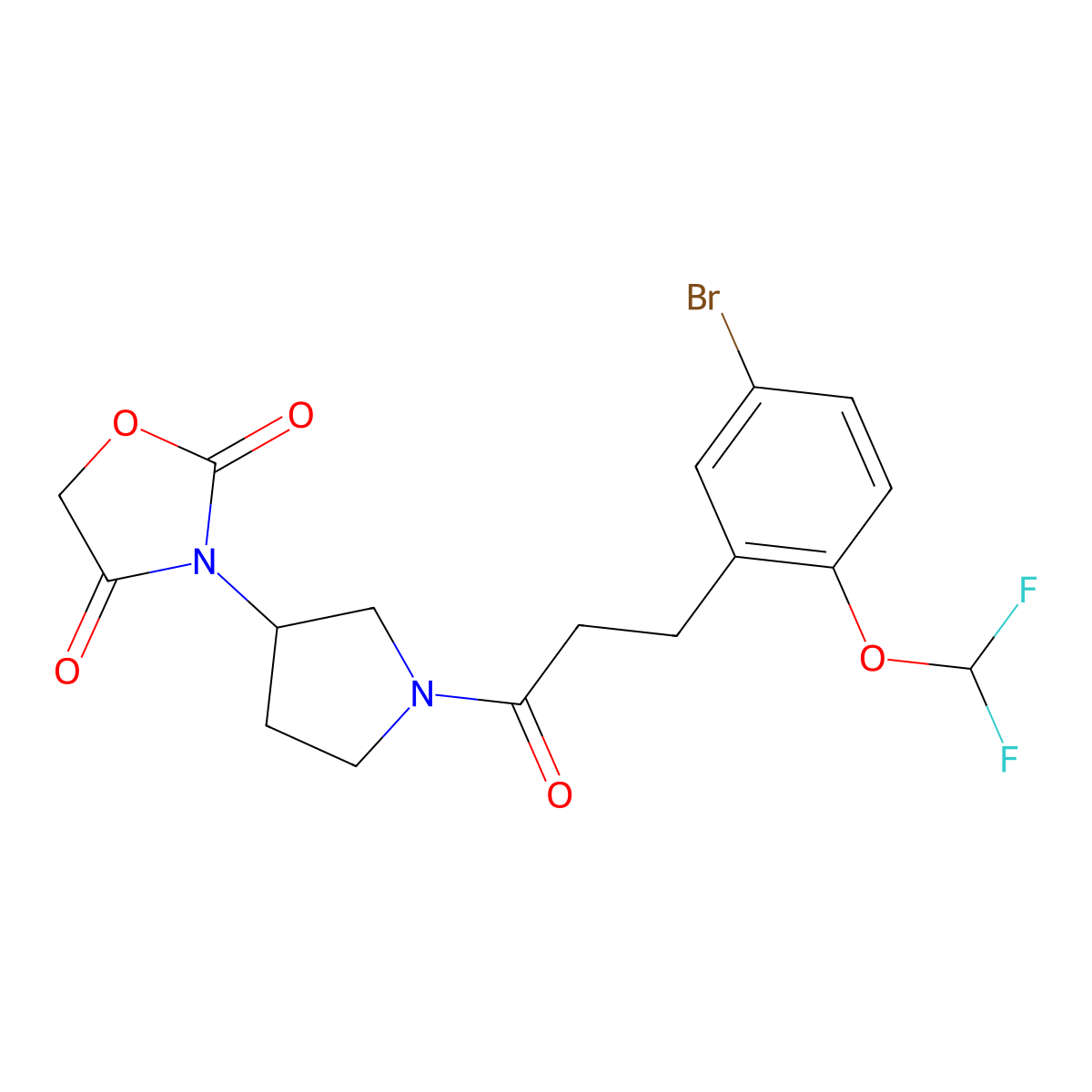 3-(1-(3-(5-Bromo-2-(difluoromethoxy)phenyl)propanoyl)pyrrolidin-3-yl)oxazolidine-2,4-dione molecular structure, CAS 2034297-61-3