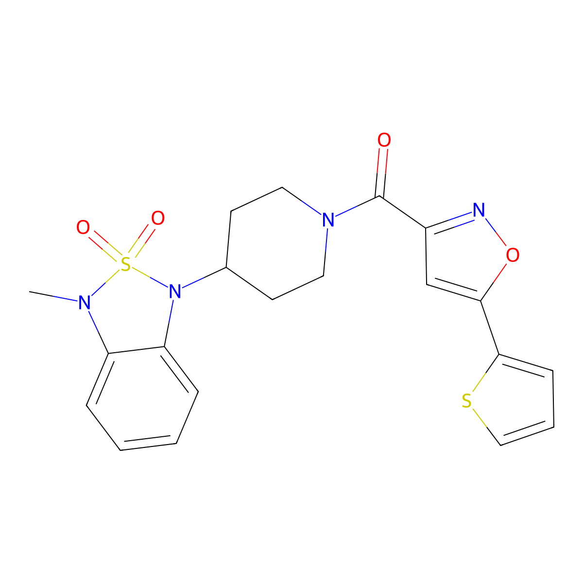 (4-(3-methyl-2,2-dioxidobenzo[c][1,2,5]thiadiazol-1(3H)-yl)piperidin-1-yl)(5-(thiophen-2-yl)isoxazol-3-yl)methanone molecular structure, CAS 2034297-63-5