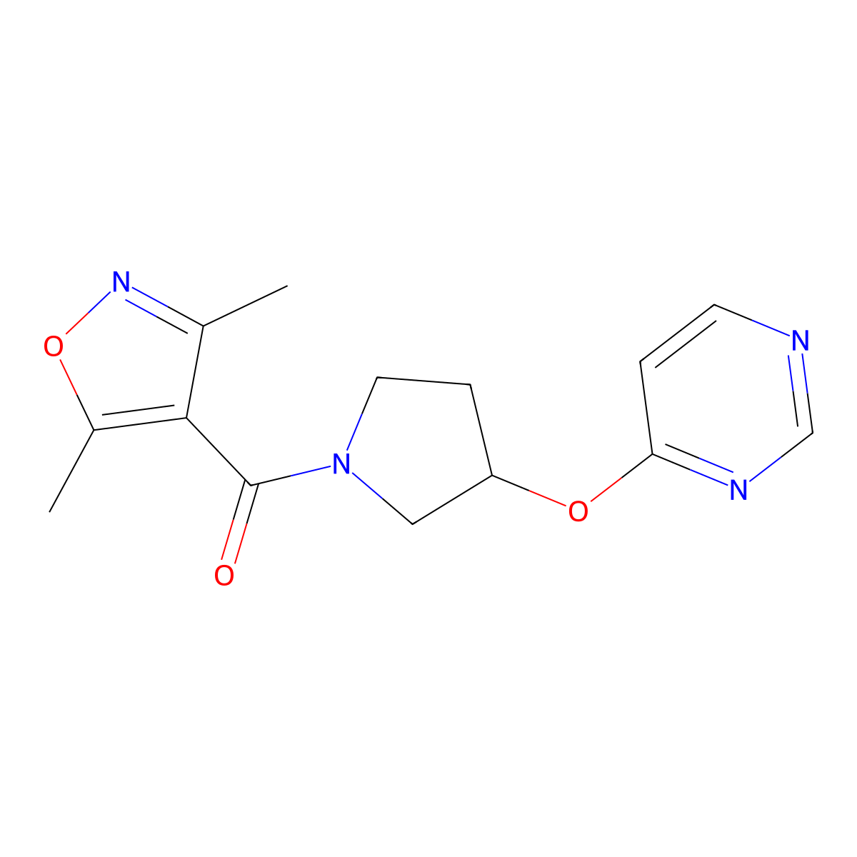 (3,5-Dimethylisoxazol-4-yl)(3-(pyrimidin-4-yloxy)pyrrolidin-1-yl)methanone molecular structure, CAS 2034297-64-6