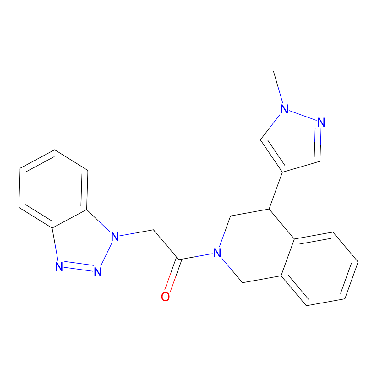 2-(1H-benzo[d][1,2,3]triazol-1-yl)-1-(4-(1-methyl-1H-pyrazol-4-yl)-3,4-dihydroisoquinolin-2(1H)-yl)ethanone molecular structure, CAS 2034297-65-7