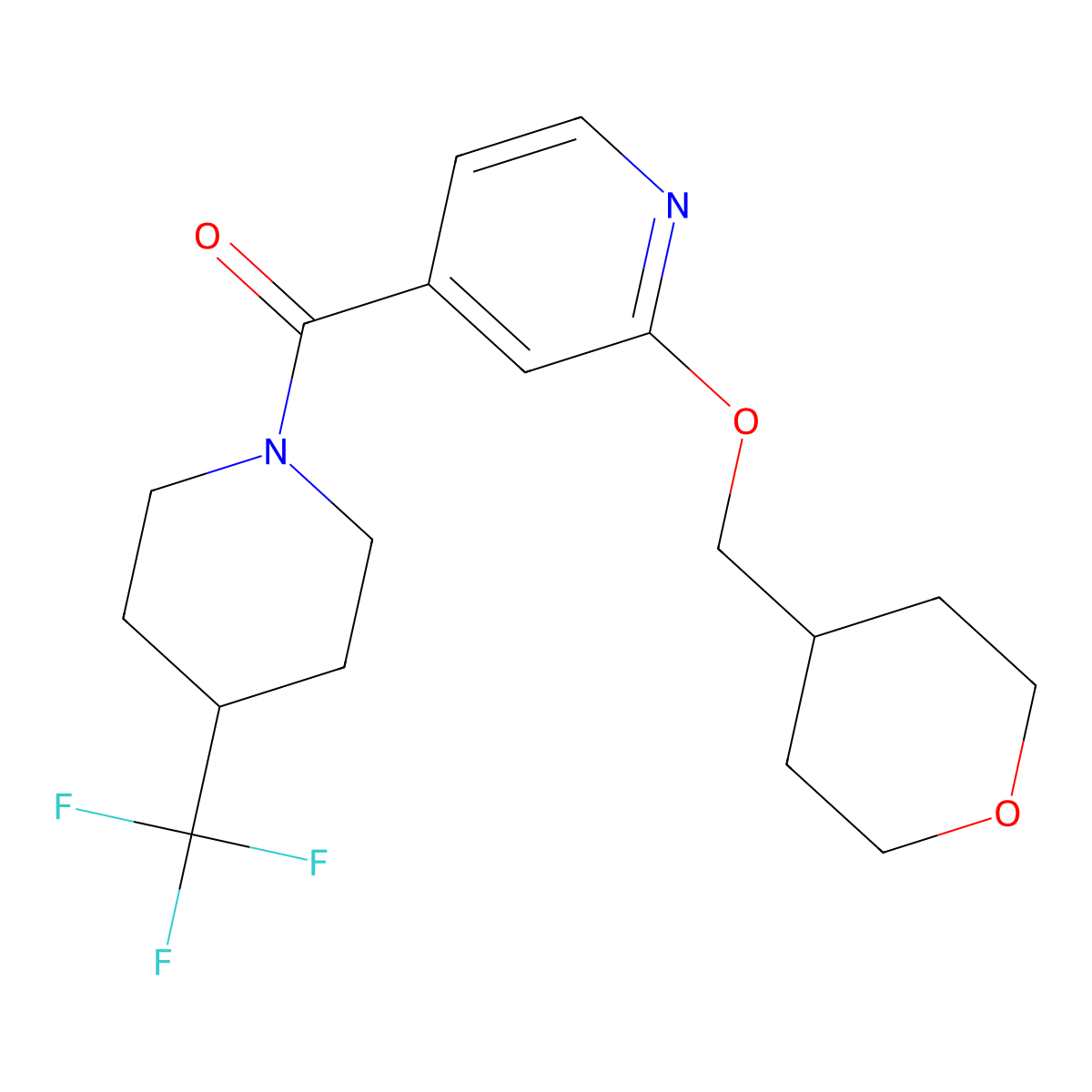 (2-((tetrahydro-2H-pyran-4-yl)methoxy)pyridin-4-yl)(4-(trifluoromethyl)piperidin-1-yl)methanone molecular structure, CAS 2034297-67-9