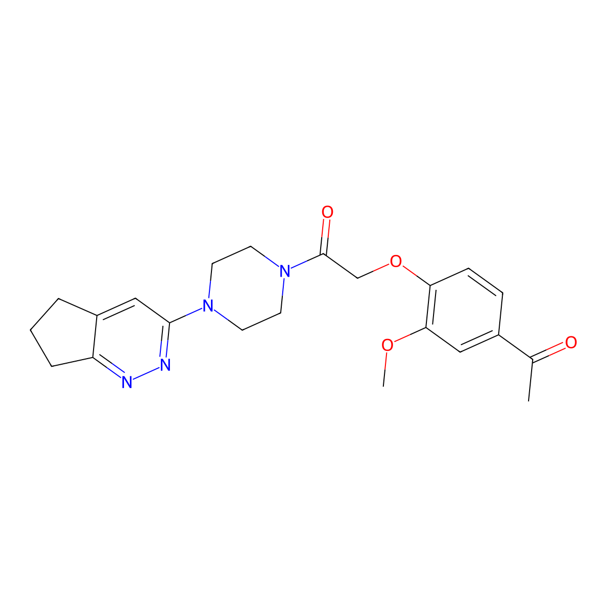2-(4-acetyl-2-methoxyphenoxy)-1-(4-(6,7-dihydro-5H-cyclopenta[c]pyridazin-3-yl)piperazin-1-yl)ethanone molecular structure, CAS 2034297-70-4