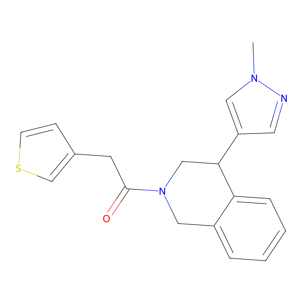 1-(4-(1-methyl-1H-pyrazol-4-yl)-3,4-dihydroisoquinolin-2(1H)-yl)-2-(thiophen-3-yl)ethanone molecular structure, CAS 2034297-73-7