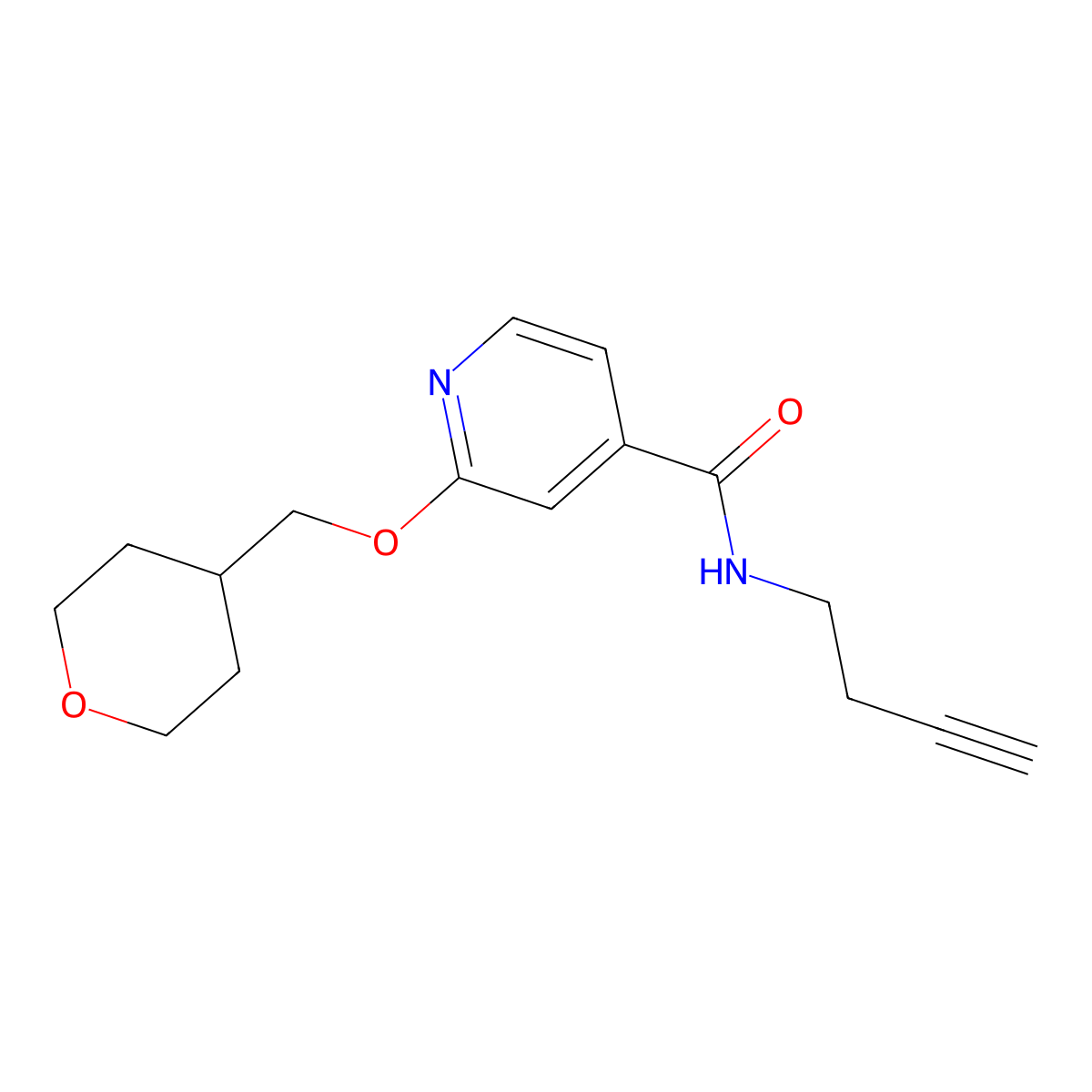 N-(but-3-yn-1-yl)-2-((tetrahydro-2H-pyran-4-yl)methoxy)isonicotinamide molecular structure, CAS 2034297-77-1