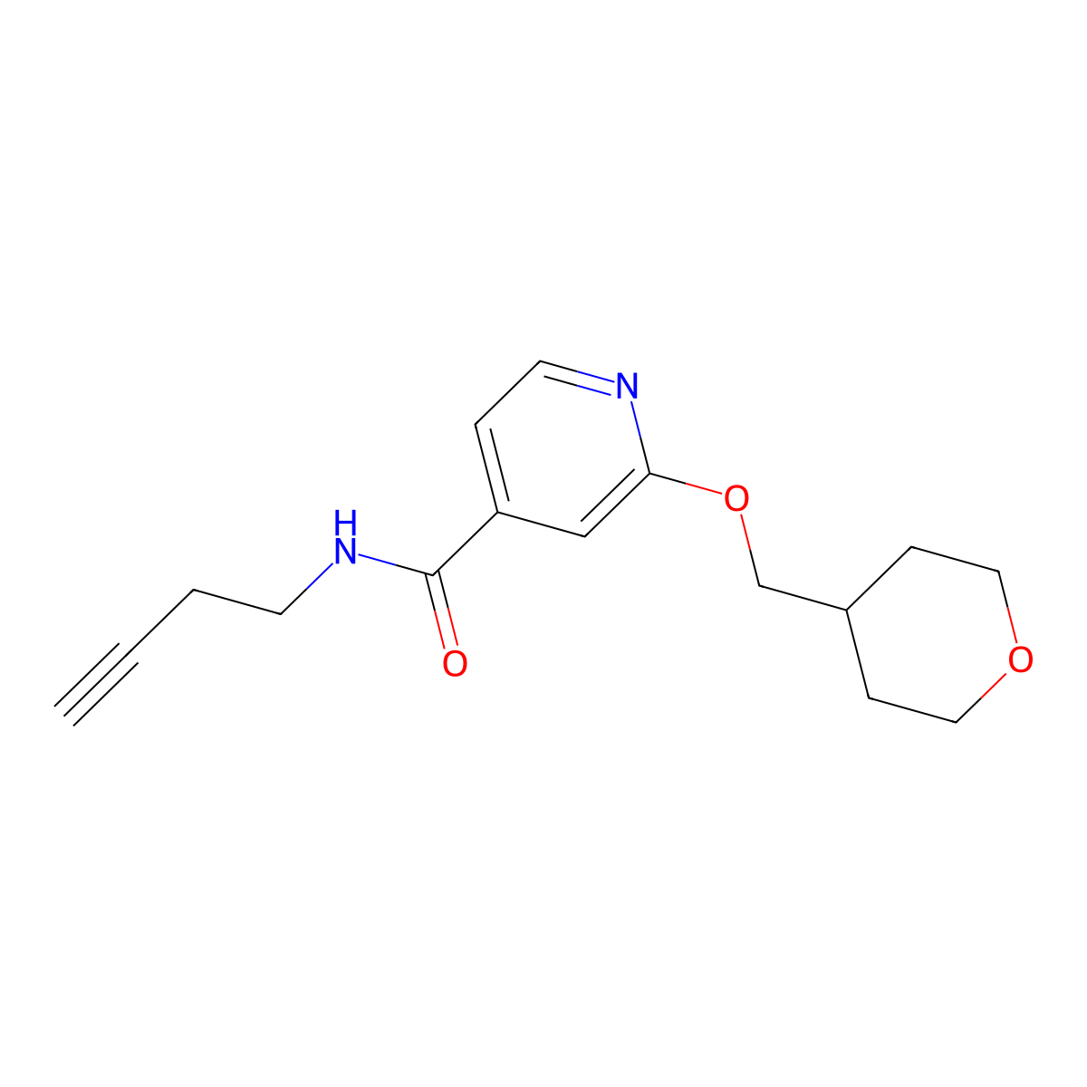N-(but-3-yn-1-yl)-2-((tetrahydro-2H-pyran-4-yl)methoxy)isonicotinamide molecular structure, CAS 2034297-77-1