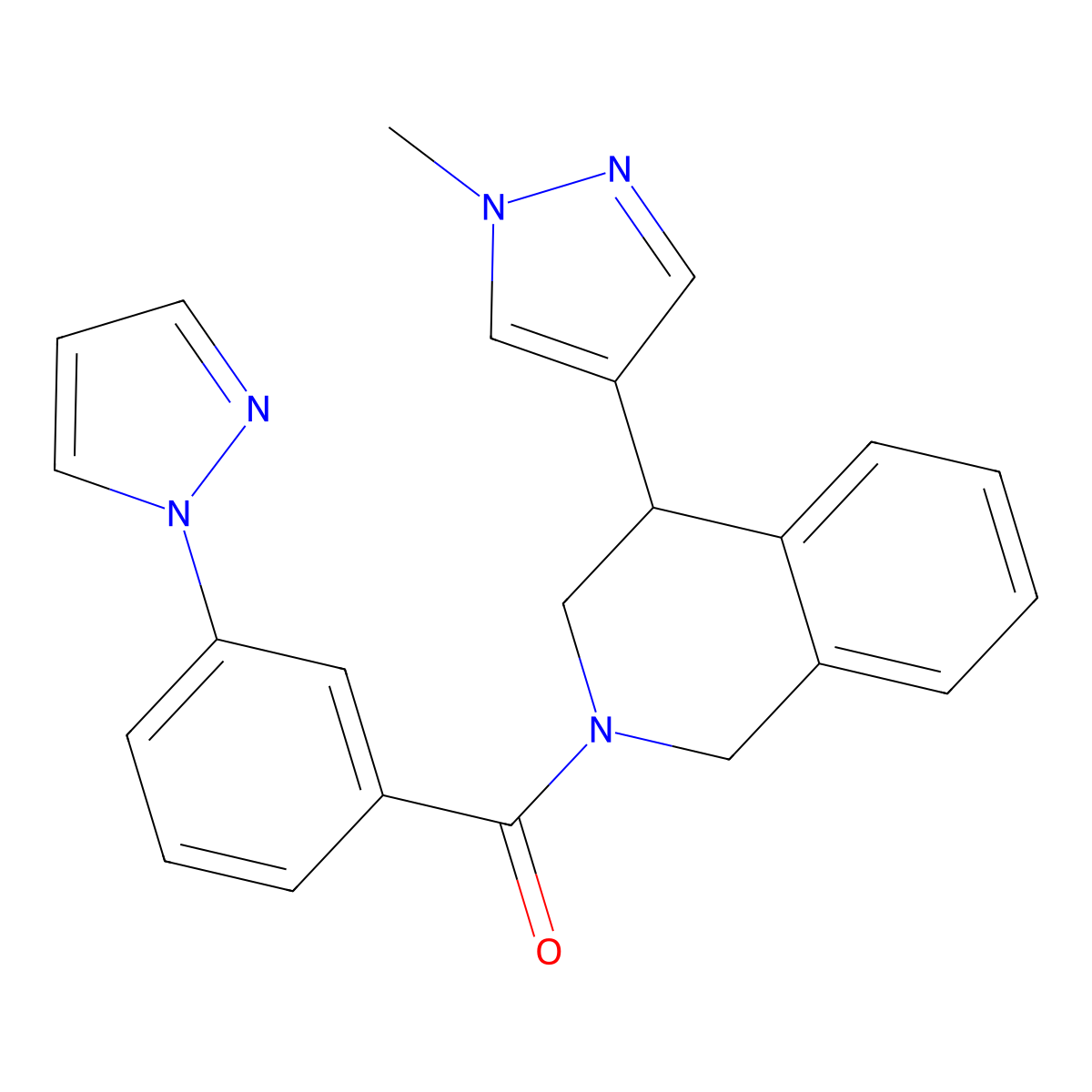 (3-(1H-pyrazol-1-yl)phenyl)(4-(1-methyl-1H-pyrazol-4-yl)-3,4-dihydroisoquinolin-2(1H)-yl)methanone molecular structure, CAS 2034297-81-7