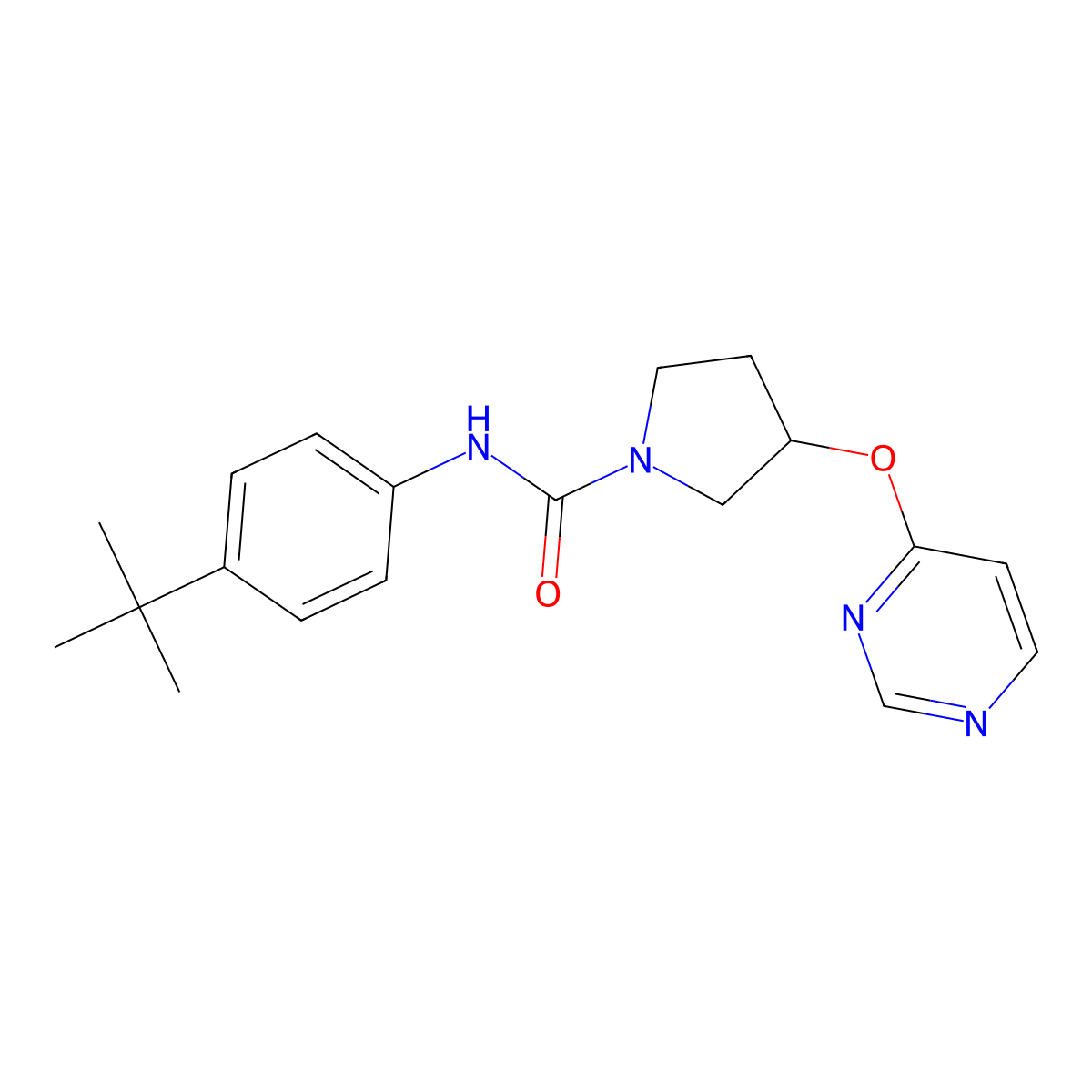 N-(4-(tert-butyl)phenyl)-3-(pyrimidin-4-yloxy)pyrrolidine-1-carboxamide molecular structure, CAS 2034297-85-1