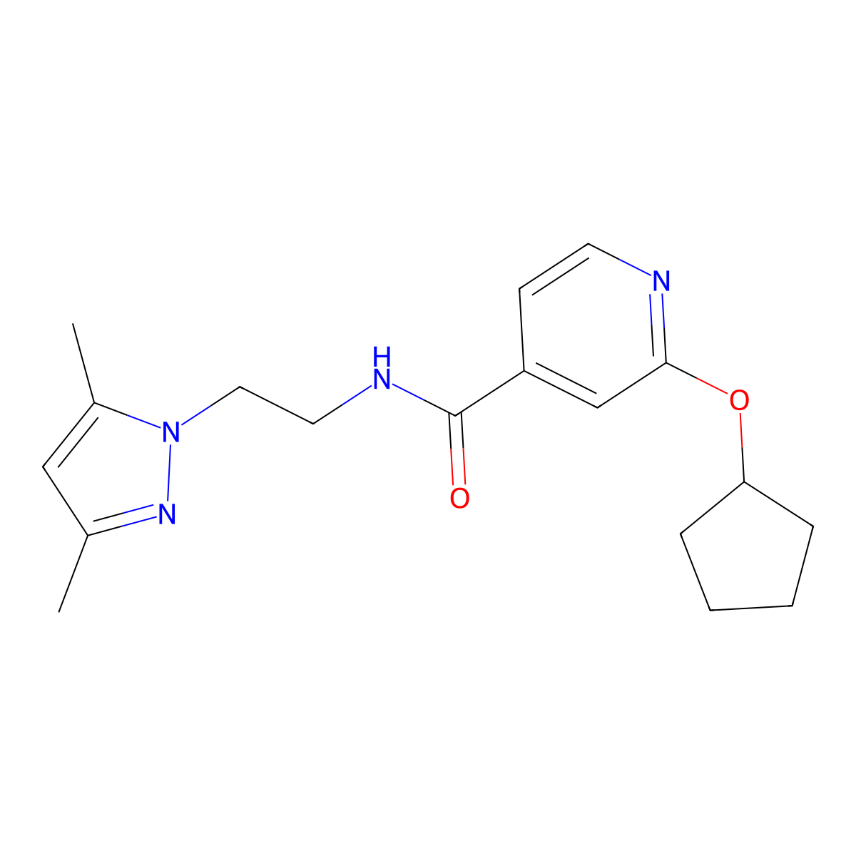 2-(cyclopentyloxy)-N-(2-(3,5-dimethyl-1H-pyrazol-1-yl)ethyl)isonicotinamide molecular structure, CAS 2034297-90-8