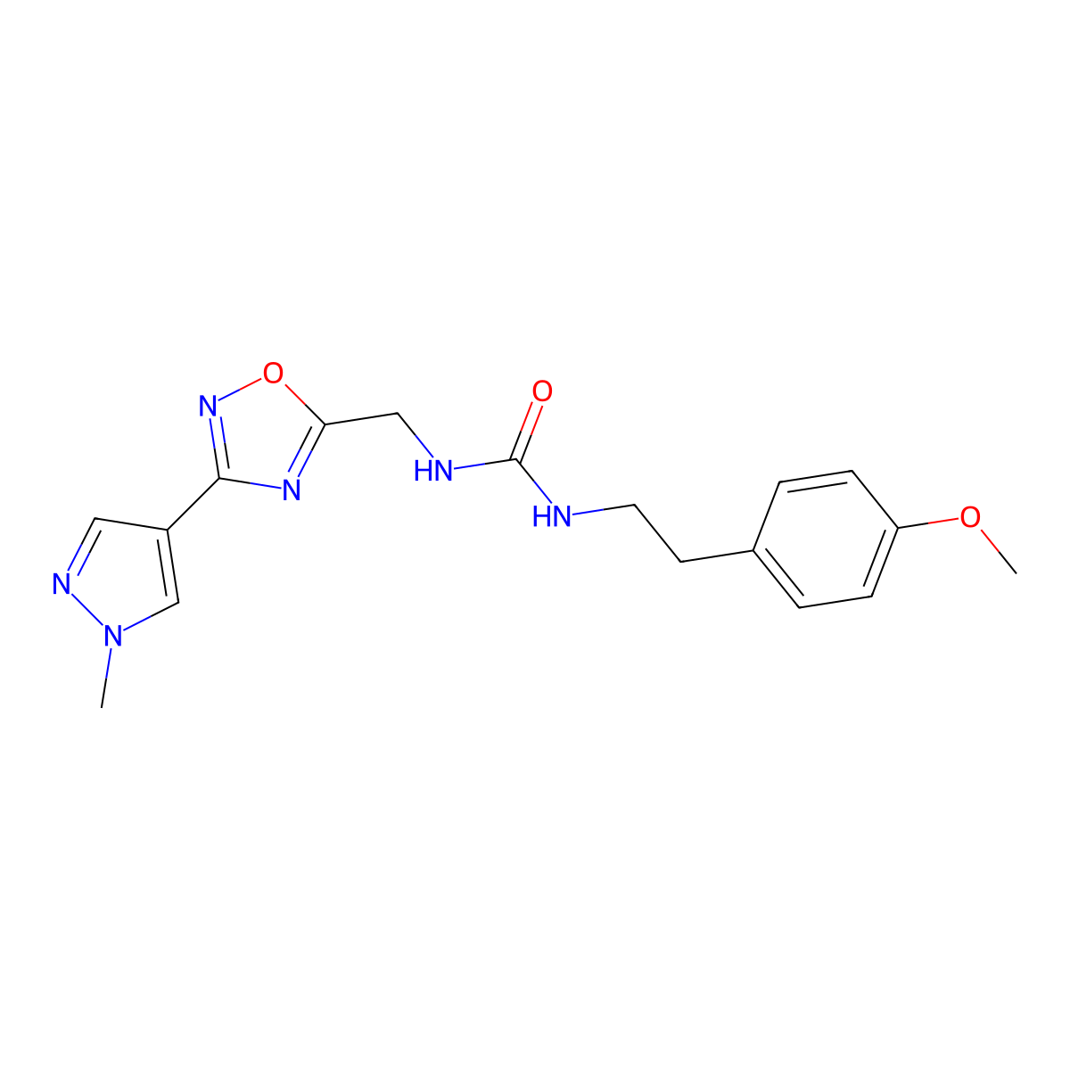 1-(4-methoxyphenethyl)-3-((3-(1-methyl-1H-pyrazol-4-yl)-1,2,4-oxadiazol-5-yl)methyl)urea molecular structure, CAS 2034297-91-9
