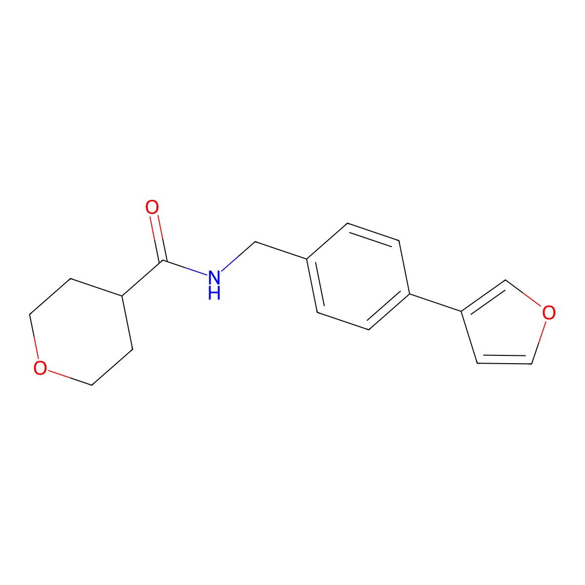 N-(4-(furan-3-yl)benzyl)tetrahydro-2H-pyran-4-carboxamide molecular structure, CAS 2034297-93-1