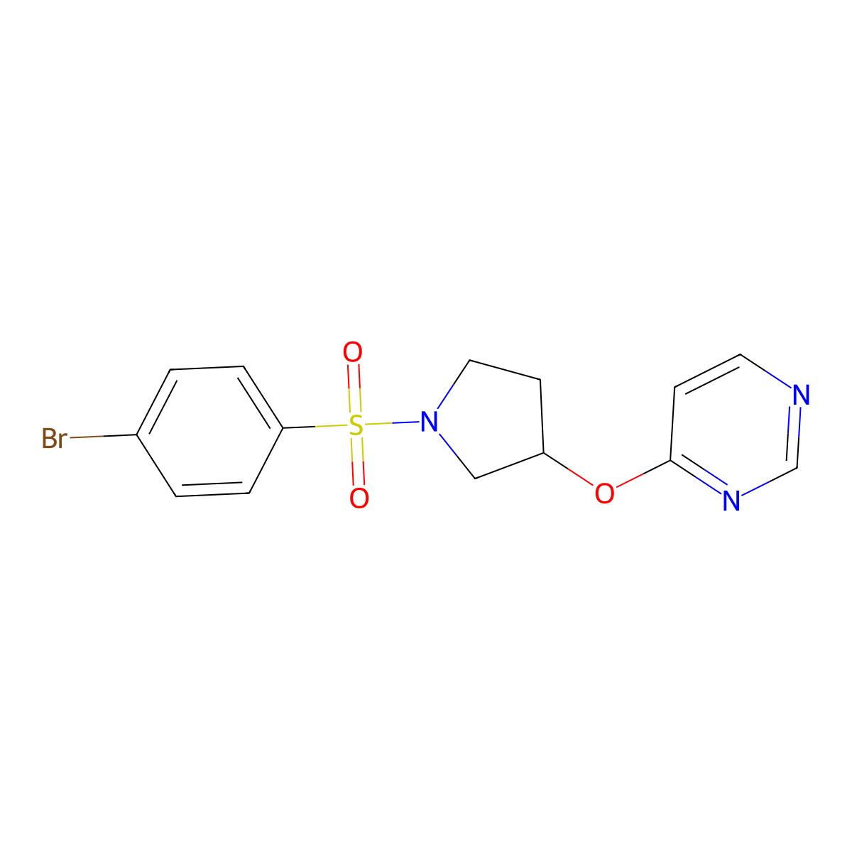 4-((1-((4-Bromophenyl)sulfonyl)pyrrolidin-3-yl)oxy)pyrimidine molecular structure, CAS 2034297-94-2
