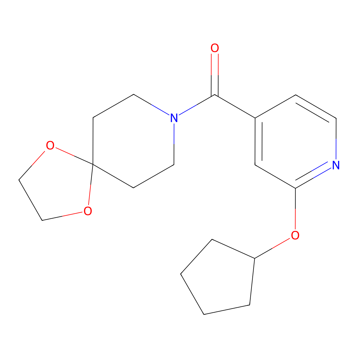 (2-(Cyclopentyloxy)pyridin-4-yl)(1,4-dioxa-8-azaspiro[4.5]decan-8-yl)methanone molecular structure, CAS 2034298-01-4