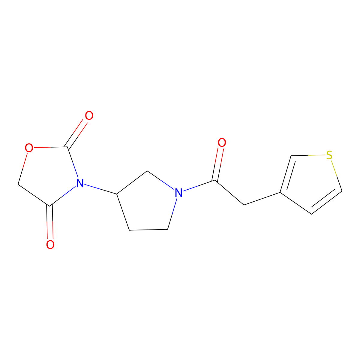 3-(1-(2-(Thiophen-3-yl)acetyl)pyrrolidin-3-yl)oxazolidine-2,4-dione molecular structure, CAS 2034298-02-5