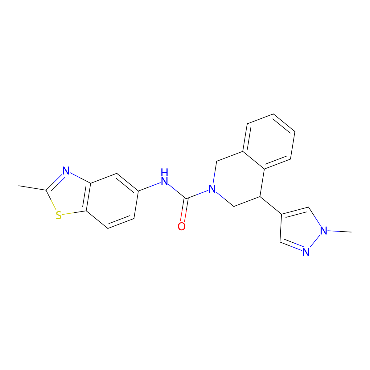 4-(1-methyl-1H-pyrazol-4-yl)-N-(2-methylbenzo[d]thiazol-5-yl)-3,4-dihydroisoquinoline-2(1H)-carboxamide molecular structure, CAS 2034298-07-0