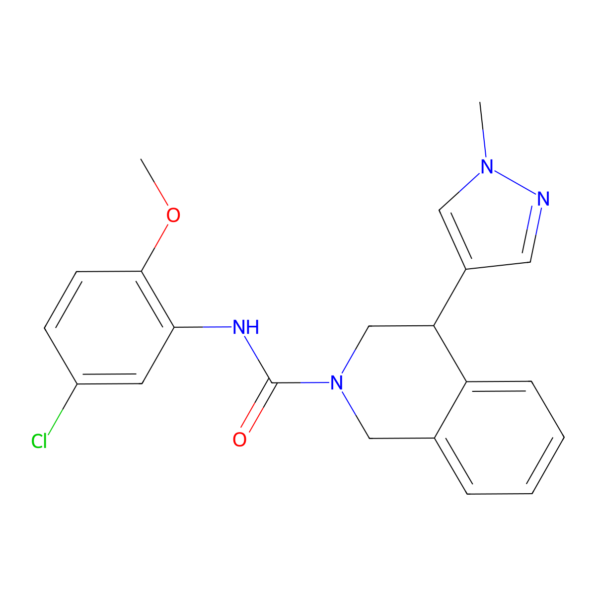 N-(5-chloro-2-methoxyphenyl)-4-(1-methyl-1H-pyrazol-4-yl)-3,4-dihydroisoquinoline-2(1H)-carboxamide molecular structure, CAS 2034298-13-8
