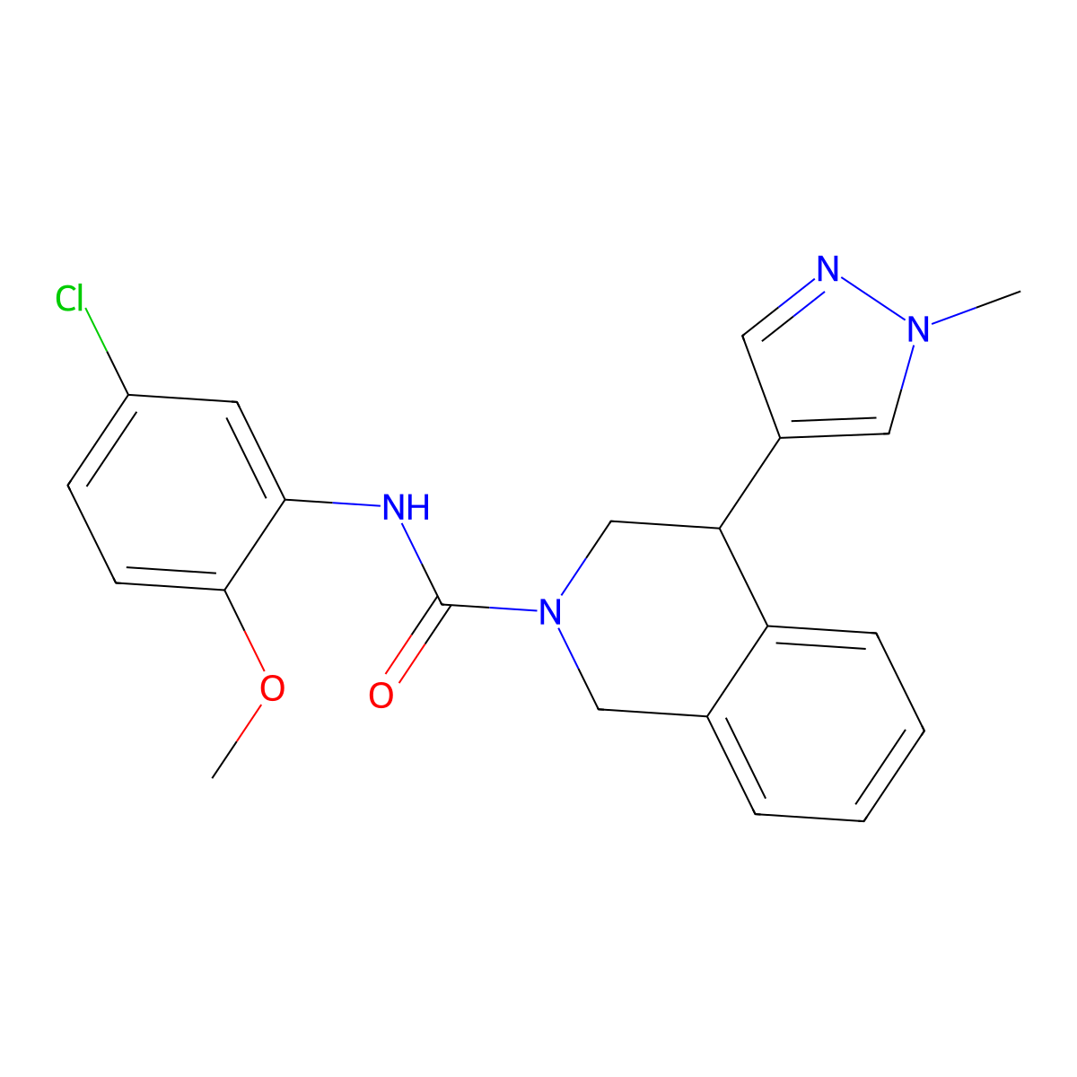 N-(5-chloro-2-methoxyphenyl)-4-(1-methyl-1H-pyrazol-4-yl)-3,4-dihydroisoquinoline-2(1H)-carboxamide molecular structure, CAS 2034298-13-8