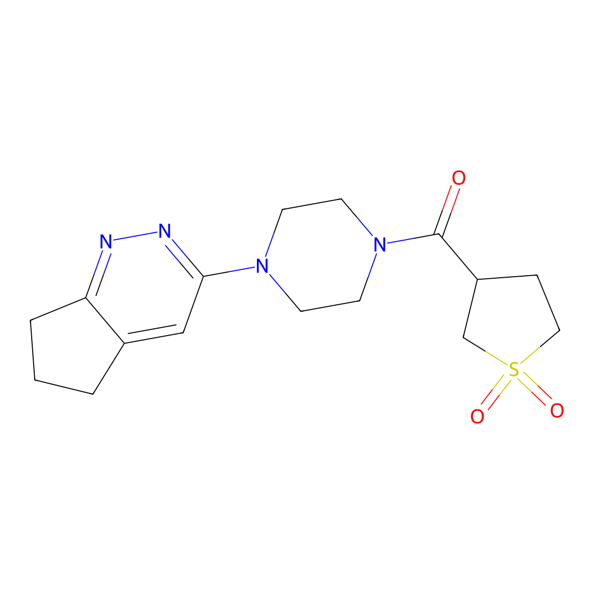 (4-(6,7-dihydro-5H-cyclopenta[c]pyridazin-3-yl)piperazin-1-yl)(1,1-dioxidotetrahydrothiophen-3-yl)methanone molecular structure, CAS 2034298-23-0
