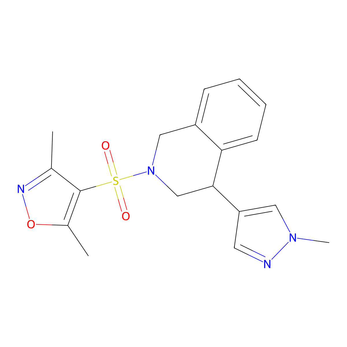 3,5-dimethyl-4-((4-(1-methyl-1H-pyrazol-4-yl)-3,4-dihydroisoquinolin-2(1H)-yl)sulfonyl)isoxazole molecular structure, CAS 2034298-24-1