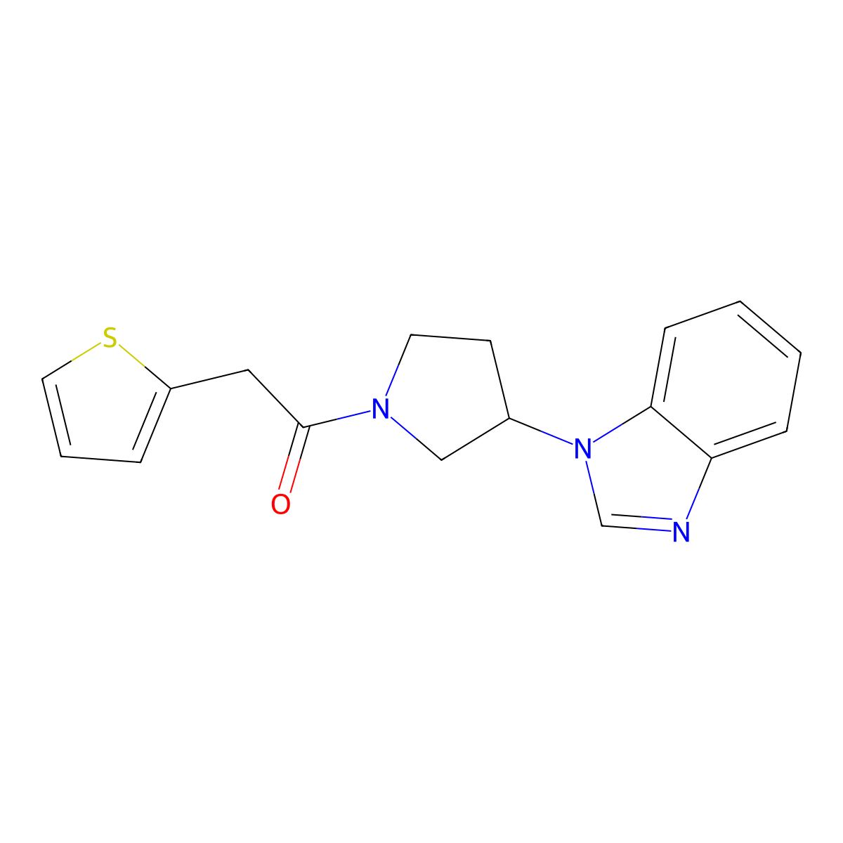 1-(3-(1H-benzo[d]imidazol-1-yl)pyrrolidin-1-yl)-2-(thiophen-2-yl)ethanone molecular structure, CAS 2034298-35-4